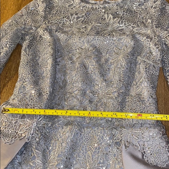 Teri Jon silver metallic lace gown - Picture 15 of 16